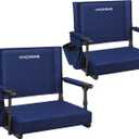VIVOHOME Stadium Seats with Back Support and Cushion, 2 Pack Portable Bleacher Chairs with Cup Holder and Shoulder Strap (Navy Blue)