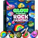 Dan&Darci Kids Rock Painting Kit - Glow in The Dark - Christmas Gifts Arts & Crafts for Boys and Girls Ages 6-12 - Craft Activities Kits - Creative Art Toys for 6-12 Year Old Kid