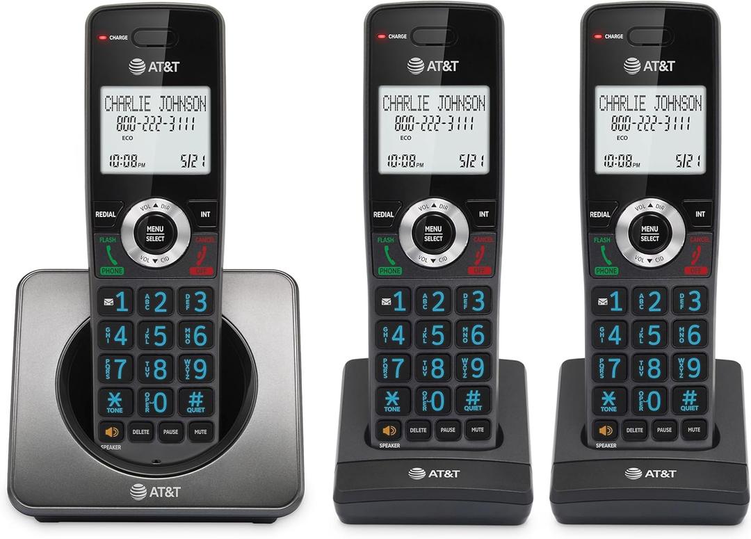 AT&T GL2101 DECT 6.0 Cordless Home Phone with Call Block, Caller ID, FullDuplex Handset Speakerphone, 2" White Backlit Display, Lighted Keypad (Graphite & Black)