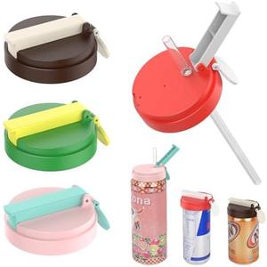Soda Can Lids with Straw, 4-Pack Can Covers for Soda with Reusable BPA-Free, Spill-Proof & Airtight Seal, Easy to Use, Fits for S/M/L Sizes Cans for Soda, Beer, Juice, Seltzer
