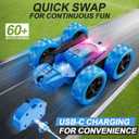 QUNREDA Remote Control Car, RC Cars Toys for Kids Ages 6-12, 4WD Stunt Car with LED Lights & 360 Flips, 2.4GHz, Upgraded USB-C Modular Batteries, 8-10 Year Old Boys Birthday Gift 1-Blue, 6.1 X 6.1 X 2.5 Inches