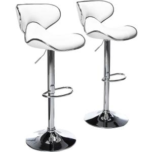 Roundhill Furniture Masaccio Cushioned Leatherette Upholstery Airlift Adjustable Swivel Barstool with Chrome Base, Set of 2, White
