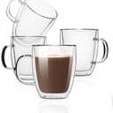 BTaT- Double Wall Glass Cups, Set of 4 (8 oz, 240 ml), Tea Cups, Glass Coffee Mugs, Cappuccino Cups, Latte Cups, Latte Mug, Clear Coffee Cup, Espresso Glass, Glass Tea Cups, Glass Coffee Cups