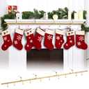 Moxweyeni 18 Pcs 3 in 1 Christmas Fireplace Stocking Holders for Mantel 63.4'' Adjustable Gold Christmas Stocking Rod 4 Fireplace No Drill Hangers 10 Metal Clips for Mantel Garland Xmas Ornaments