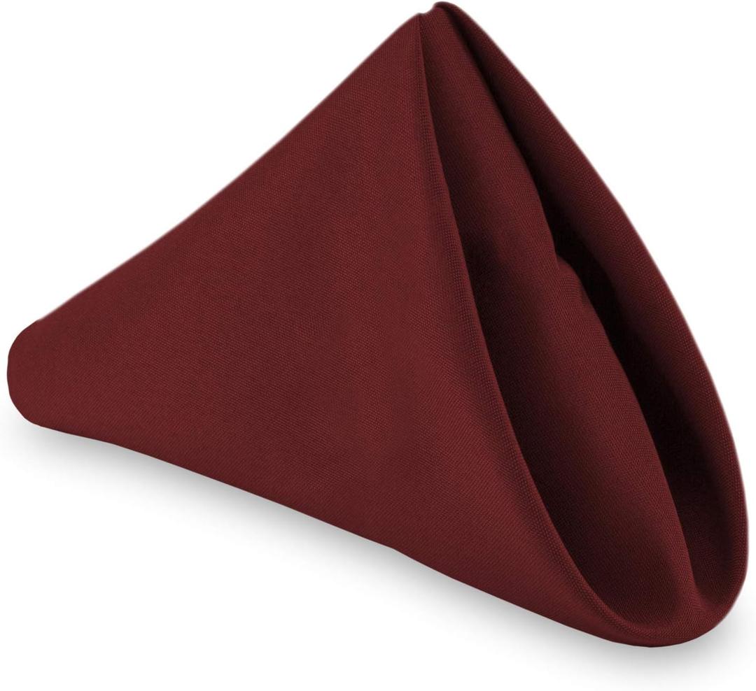 Lann's Linens - 1 Dozen 20" Oversized Cloth Dinner Table Napkins - Machine Washable Restaurant/Wedding/Hotel Polyester Fabric - Burgundy