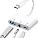 Aux to USB C to USB Adapter, 3-in-1 USB OTG Adapter with USB C to 3.5mm Audio Adapter and 60W PD Fast Charging Port, Compatible with iPhone15/16/17, iPadPro, MacBook, Galaxy S23 and More
