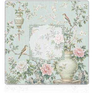 WHCHJ Light Green Chinoiserie Floral Bird Mahjong Mat 21.5 x 21.5 in