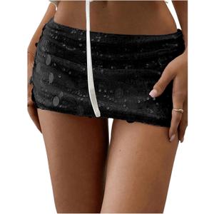 Floerns Women's Sequin Low Waist Mini Skorts Music Festival Night Out Skirt Shorts (Medium, Black)