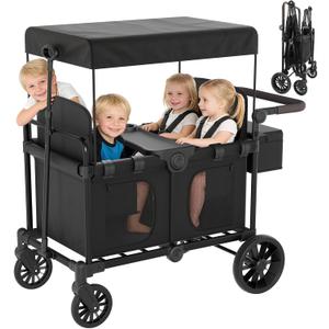 BIERUM 4 Seater Wagon Stroller for Kids, All-Terrain Foldable Cart, 48.8"D x 28.3"W x 48.9"H