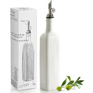 getstar 18 oz Olive Oil Dispenser Bottle for Kitchen, Ceramic Oil Bottle with Automatic Stainless Steel Pourer (White)