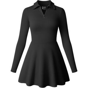 OQQ Womens Dress Casual Long Sleeve Elastic Simple A-Line Zipper Mini Dress (S)