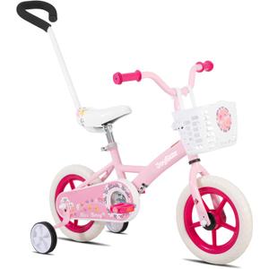JOYSTAR 10 & 12 Inch Kids Bike for Boys and Girls Ages 1-4 Years, Toddler Bike with Training Wheels & Basket, Detachable Parent Push Handle, Kids Pedal Bike, Multiple Colors