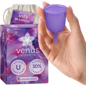 Venus Menstrual Cup  100% Medical Grade Silicone Reusable Period Cup  Unique Design to Ease Your Period Cycle  Eco-Friendly Tampon Alternative  Designed in USA  Size Small  Purple