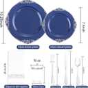 Hioasis 175pcs Blue and Silver Plastic Plates - Elegant Disposable Dinnerware Set Suitable for 25 Guests Include 10.25" Dinner & 7.5" Dessert Plates, Cutlery, Napkins, Cups for Party & Wedding