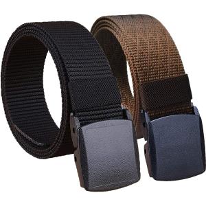 2 Pack Military Nylon Belt, 1.25" Wide No Metal Webbing Tactical Web Belt (Black+ Coffee)