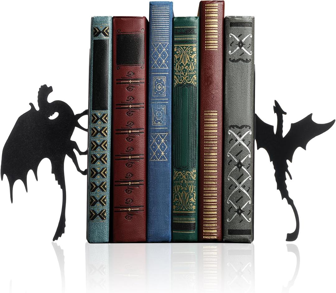 Geelin Dragon Metal Bookends Set of 2 Styles Gothic Book Ends for Shelves Bookshelf Home Office Desk Bookshelf Decor Gift for Dragon Lovers and Reading Enthusiasts