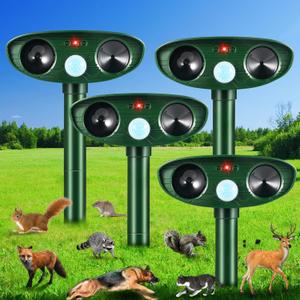 4Pack Solar Ultrasonic Animal Repellent Outdoor Deer Repellent Devices Motion Detection for Squirrel Raccoon Rabbit Dog Cat Deterrent Keep Rodent Chipmunk Away from Yard Lawn