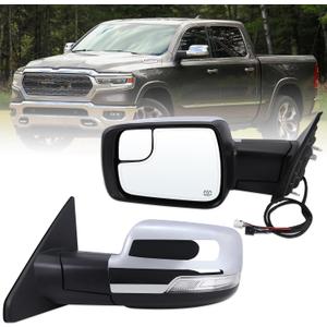 Left Driver Side Mirror Compatible With 2019 2020 2021 2022 2023 2024 2025 2026 Ram 1500 With Power Folding Heated Turn Signal Puddle Light Temperature Sensor Chrome Replace#68462769AB(8+6Pins)