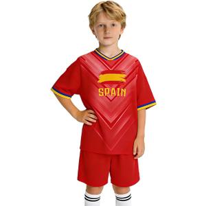 24/25/26 Spain Flag Soccer Jersey Kit for Kids Youth Boys Girls Practice Outfits Fans Gift Sports Uniforms Shirt and Shorts Sets 11-12Y