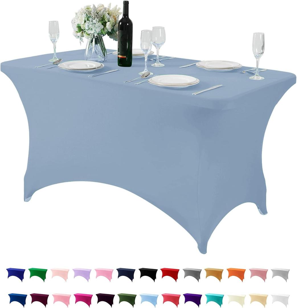 Spandex Table Cover for 4FT or 6ft or 8ft Table Universal Fitted Stretch Tablecloth for Party, Banquet, Wedding and Events-Dusty Blue (48" x 30" (Rectangular))