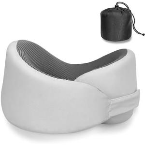Waadiot Travel Pillow for Neck Head Chin Support, Adjustable Velcro Pure Memory Foam Neck Pillow for Car Sleeping with Carry Bag, Soft Lightweight Airplane Pillow for Long Flight (Light Gray)