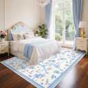 GarveeHome Floral Bow Rugs for Bedroom Girls, 8x10 Area Rugs for Living Room with Soft Low Pile, Non Slip Blue and White Washable Rug 8x10 for Nursery Kids Dorm Dining Room Playroom