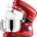 CHeflee Stand Mixer,600W 6+P With 6.5QT Stainless Steel Bowl,Dough Hook, Wire Whip & Beater,for Most Home Cooks,Red (Bright Red)