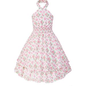 EXARUS Girls Dresses Teen Halter/Puff Sleeve/Spaghetti Strap Smocked Floral Summer Casual Dress