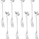 AnSaw 8-Pc Silver Mini Leaf Fruit Forks Set - 4.7" Elegant Stainless Steel Dessert, Appetizer, Cake & Salad Forks - Perfect for Cocktail Parties & Home Use