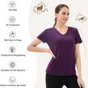 Merino Protect 100% Merino Wool V Neck T-Shirt for Women Short Sleeve Base Layers Odor Resistance Tops for Outdoor Hiking (Purple, S)