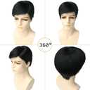 Toupee for Men Human Hair Mens Full head mask Straight hair Wig Short Straight hair Hair Fluffy Realistic Hair Wig Thin Skin Daily Party Costume Wig for Male(black) natural part