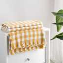 100% Cotton Throw Blanket Plaid Soft Lightweight Cozy Farmhouse Tassels Summer Thin Breathable Throws for Couch Sofa Bed (50" 60" Yellow)