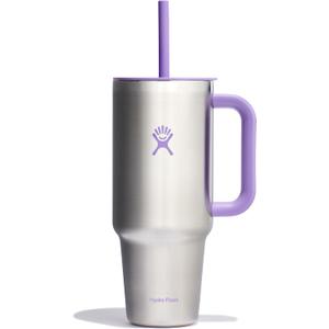 Hydro Flask Travel Tumbler with Handle, Lid and Straw - Insulated Stainless Steel in 40 Oz Stainless Steel Violet