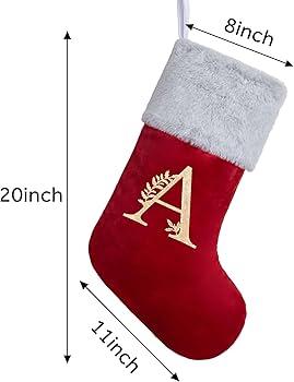 Beyond Your Thoughts 1 Pack Initial Monogram Christmas Stockings Personalized Human Durable Christmas Mistletoe Ornament Bag for Family Decorations Green Letter A