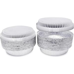 8'' Inch Round Tin Foil Pans Disposable Aluminum Pans with Clear Lids (60 Pack), Freezer & Oven Safe - For Baking, Cooking, Storage, Roasting, & Reheating, Recyclable, Pack of 60