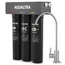 AQUALTRA USF-3F-15 Slightly Alkaline Under Sink Water Filter, 8K-40K Gallons Water Filtration System with Faucet, 0.5 m Carbon Fiber Filter Reduces Chlorine, Chloramine, Fluoride, Bad Taste & Odor