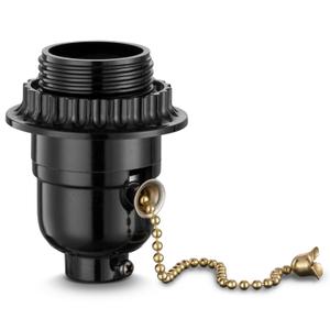 Pull Chain Light Bulb Socket With Shade Ring, E26 Replacement With ON/Off Switch, Holder for Table and Floor Lamp, Parts, Black, UL Listed, 1-Pack