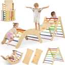 7-in-1 Climbing Toys for Toddlers 1-3 Years Old, Foldable Wooden Pikler Triangle Set Indoor, Montessori Climbing Set with Arch, Ramp & Ladder - Rainbow