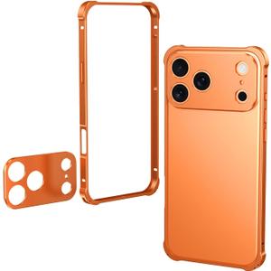 for iPhone 17 Pro Max Bumper Case Slim Thin Aluminum Metal Framelees Minimalist Borderless Design with Camera Lens Protector Shockproof Protective Cover for Men Women, Orange