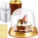 Mimorou Individual Cupcake Boxes Clear Plastic Cupcake Containers Disposable Single Holder with Lid Tall Cake Carrier 5.3 Inch Diameter 4.3 Inch Height with Stickers for Wedding (Gold, 50pcs)