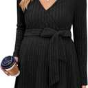 Womens Maternity Shirts Long Sleeve Pregnancy Tops Casual V Neck Ribbed Knit Pregnant Blouses (Small, Black)