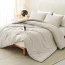 CozyLux Oversized King Comforter Set Beige, 3 Pieces 120x98 Solid Breathable Quilted Bedding Sets for All Seasons, Luxury Soft Lightweight Bed Set with Down Alternative Comforter and 2 Pillowcases