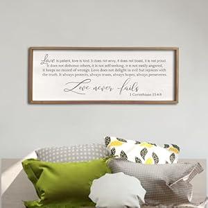 Comurdyo Love Is Patient, Kind Wall Art Decor - 40" X 15" Master Bedroom Above Bed Sign - 1 Corinthians 13 Bible Verse Scripture Christian Religious Family Wall Hanging