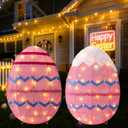 Outdoor Easter Decorations Yard Decor, Set of 2 Lighted Metal Eggs, 34 Inch, Lights Plug in LEDs for Porch Lawn Garden