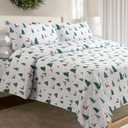 Sheet Set King Size 4PC Printed Bed Sheets Fawn Christmas Tree Soft Microfiber 15Deep Pocket Sheet Set, Easy Care, Breathable, Wrinkle Free, Machine Washable Bed Set