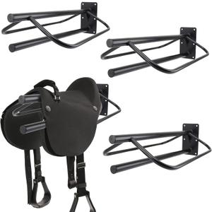 4 Pack Saddle Rack with Pad Bar,Heavy Duty Wall Mounted Saddle Stand Saddle Pad Rack for English Western Saddles Horses Blanket,Black