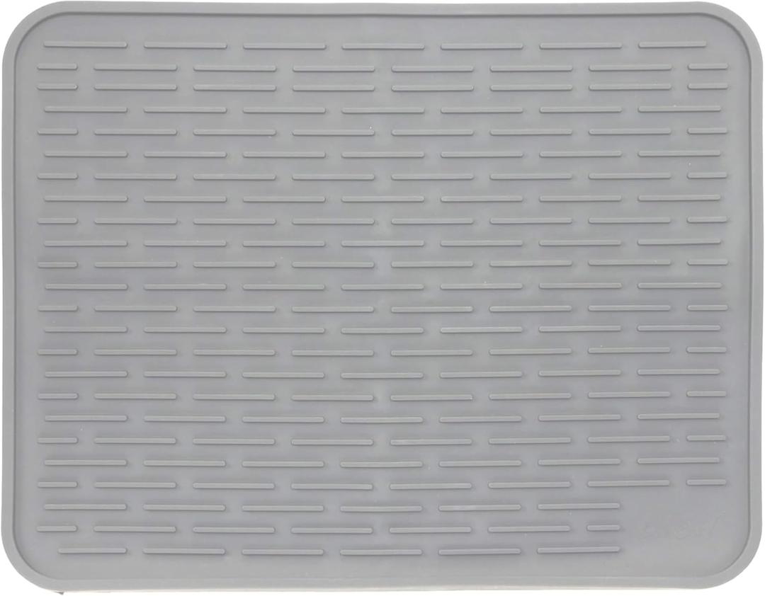 Large Silicone Dish Drying Mat for Kitchen Counter or Under Sink, 16" x 12" Large, Waterproof Pet Feeding Mat, Water Bowls, Under Drying Racks for Dishes, Coffee Bars, Bar Mats (Slate Grey)