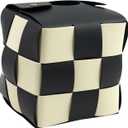 Square Tissue Box Cover, Modern PU Leather Checkered Tissue Cover Box with Metal Buckle, Waterproof Bathroom and Home Decor Organizer for Vanity Desk and Office Black and White Design