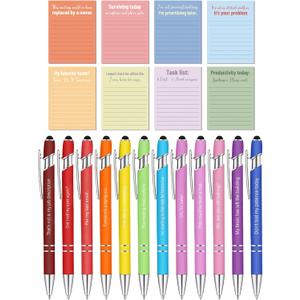 Mr. Pen- Sarcastic Sticky Notes and Funny Stylus Pens, 20 Pack, 3" x 4" Sticky Notes, 8 Pads, 240 Sheets, 12 Black Ink Funny Pens with Stylus Tips