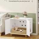 Hzuaneri Cat Litter Box Enclosure, Hidden Litter Box Furniture Cabinet, Wooden Indoor Cat House, Side End Table, Living Room, Bedroom, White and Gold CB85003G
